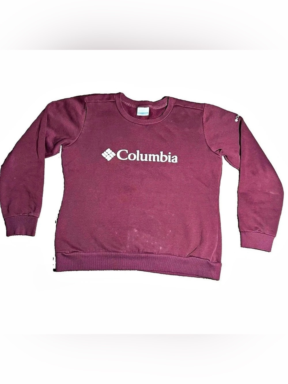 Columbia Womens Crewneck Sweatshirt Medium Burgundy Maroon Fleece Pullover Logo